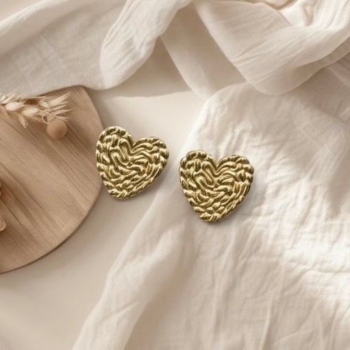 Textured Heart Earring Anti Tarnish