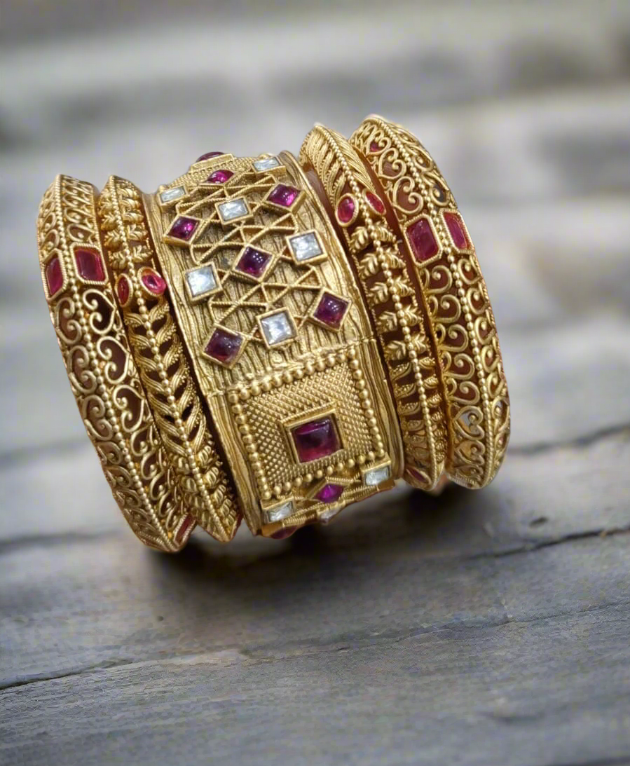 Elegant antique bangle set with classic Indian design