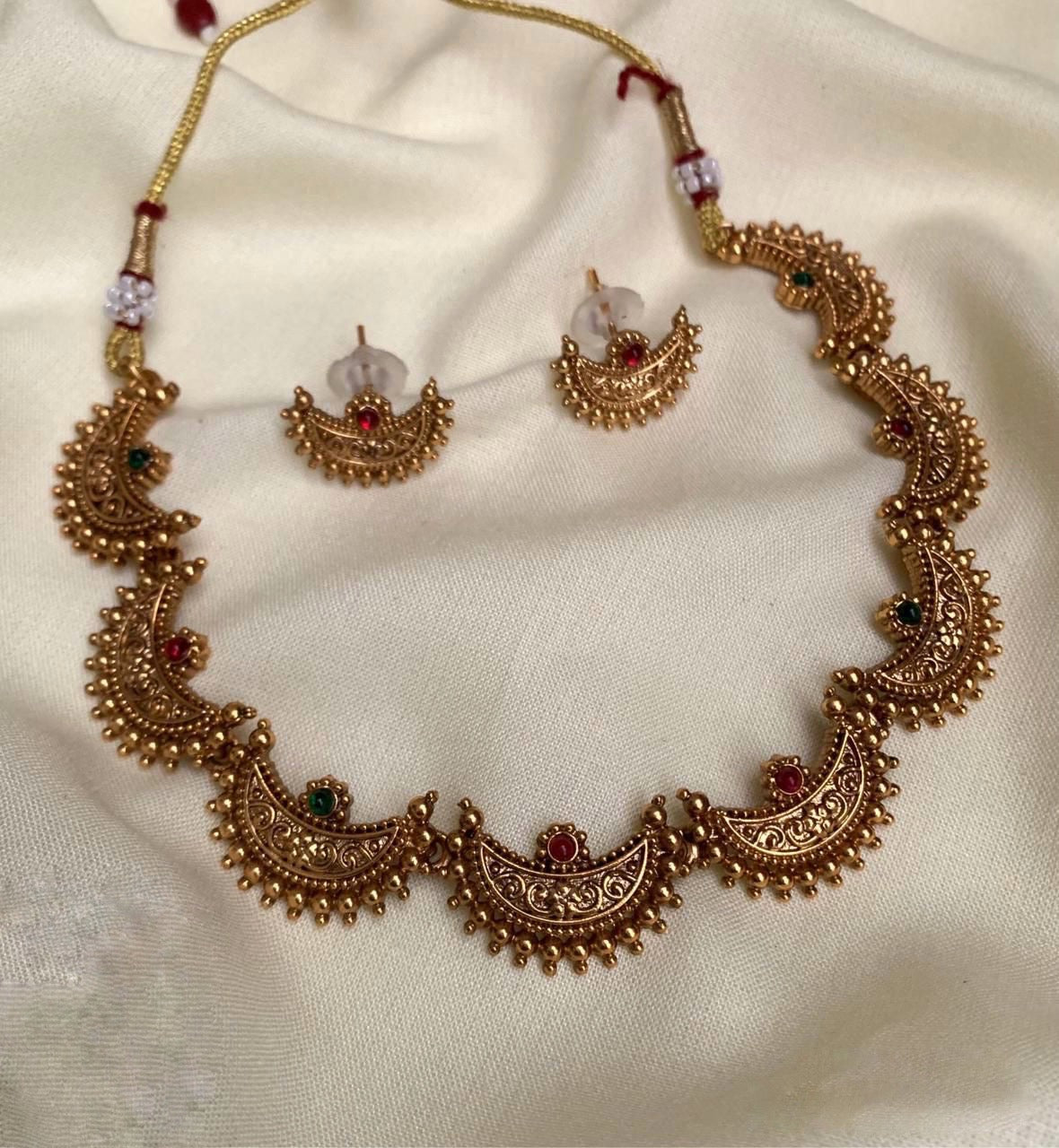 Crescent Moon Necklace Set - Ruby Green