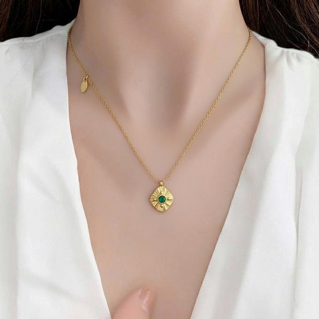 316L stainless steel Emerald Charm Necklace