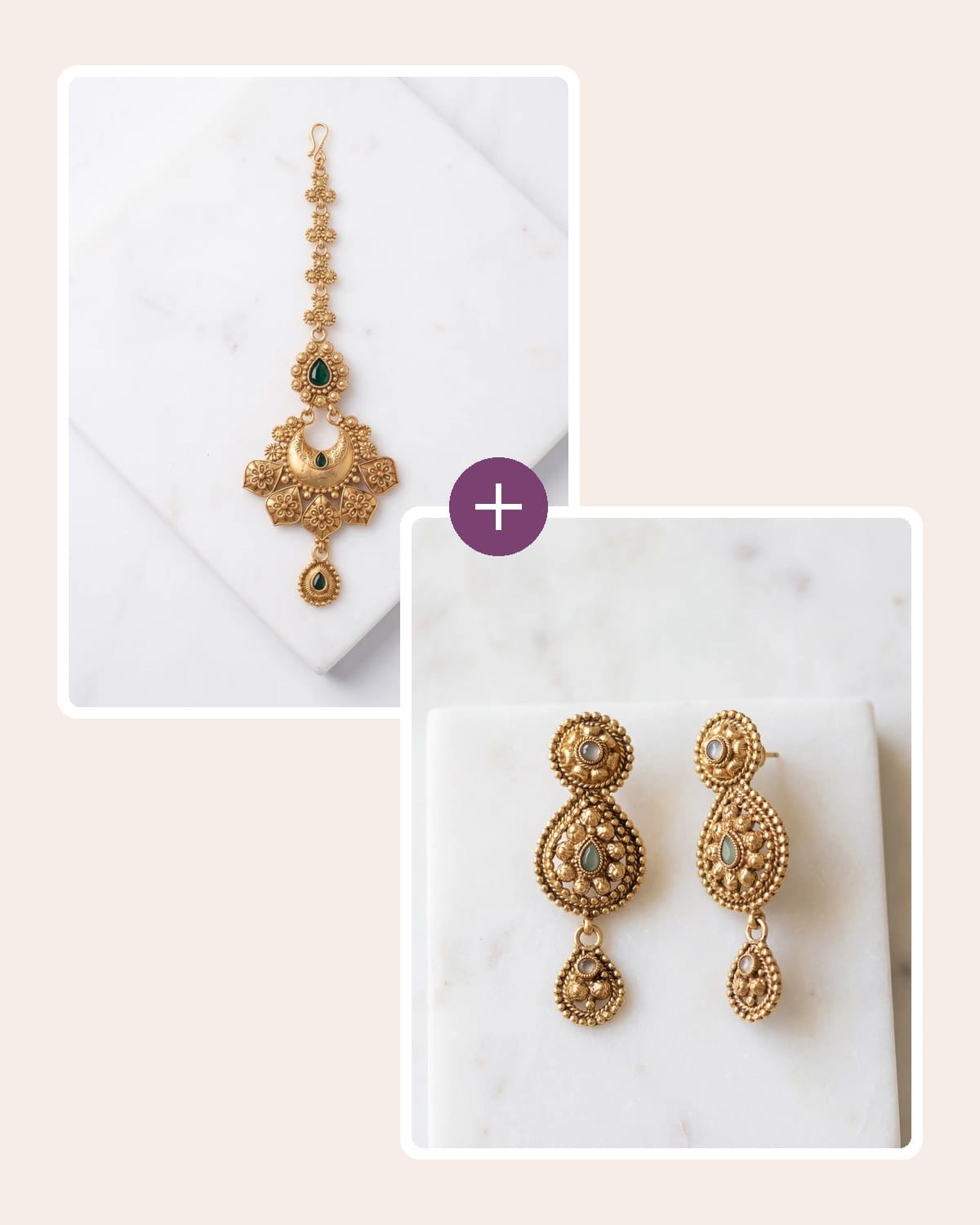 Big Day Pair: Green Stone Maang Tikka & Earrings