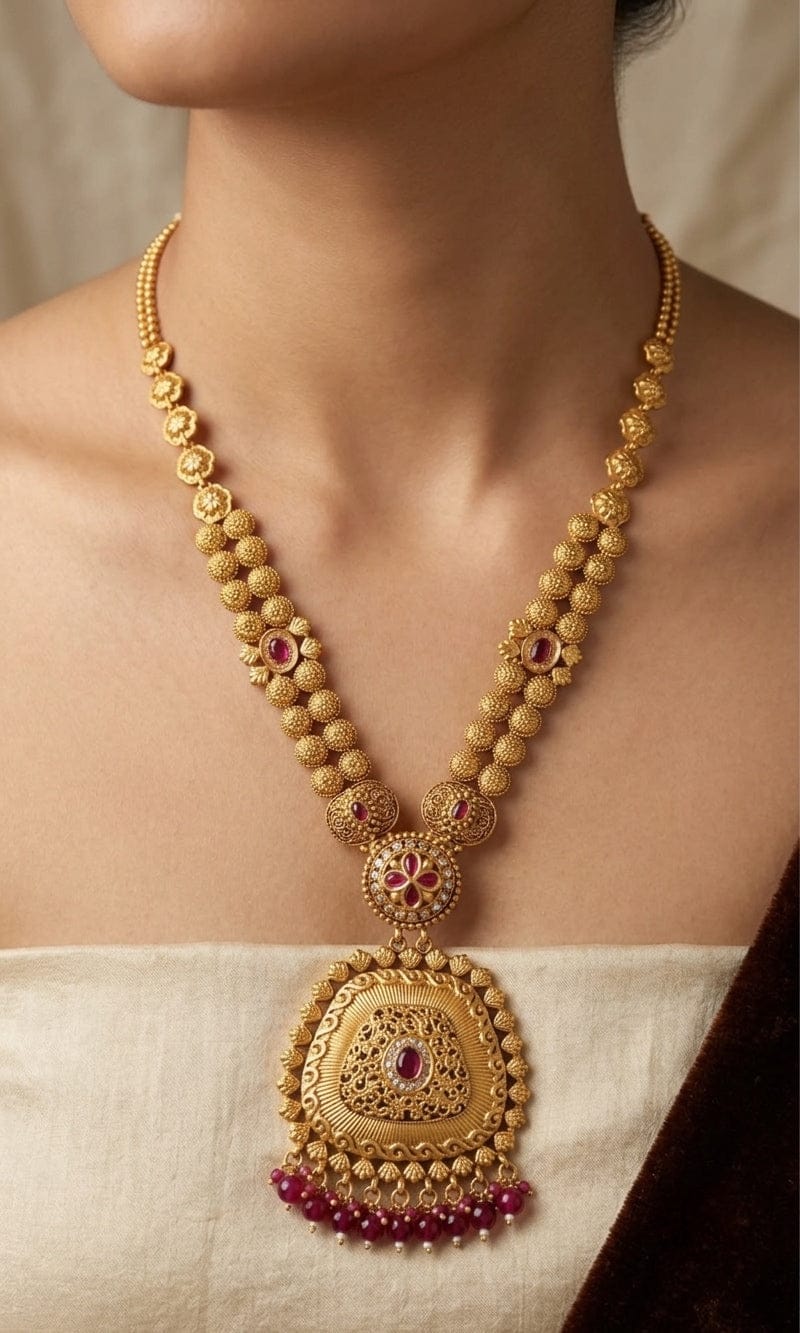 Red Stone Antique Long Necklace