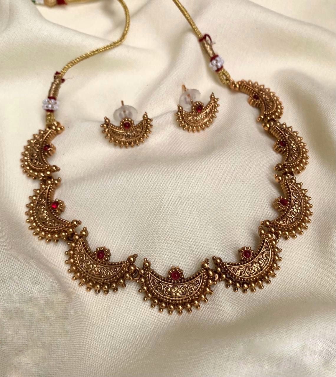 Crescent Moon Necklace Set - Ruby