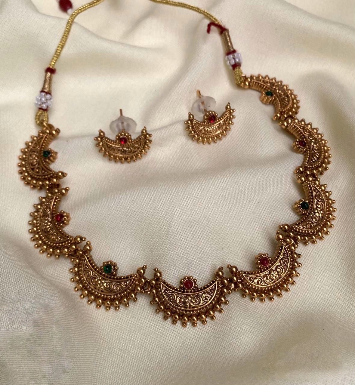 Crescent Moon Necklace Set - Ruby Green