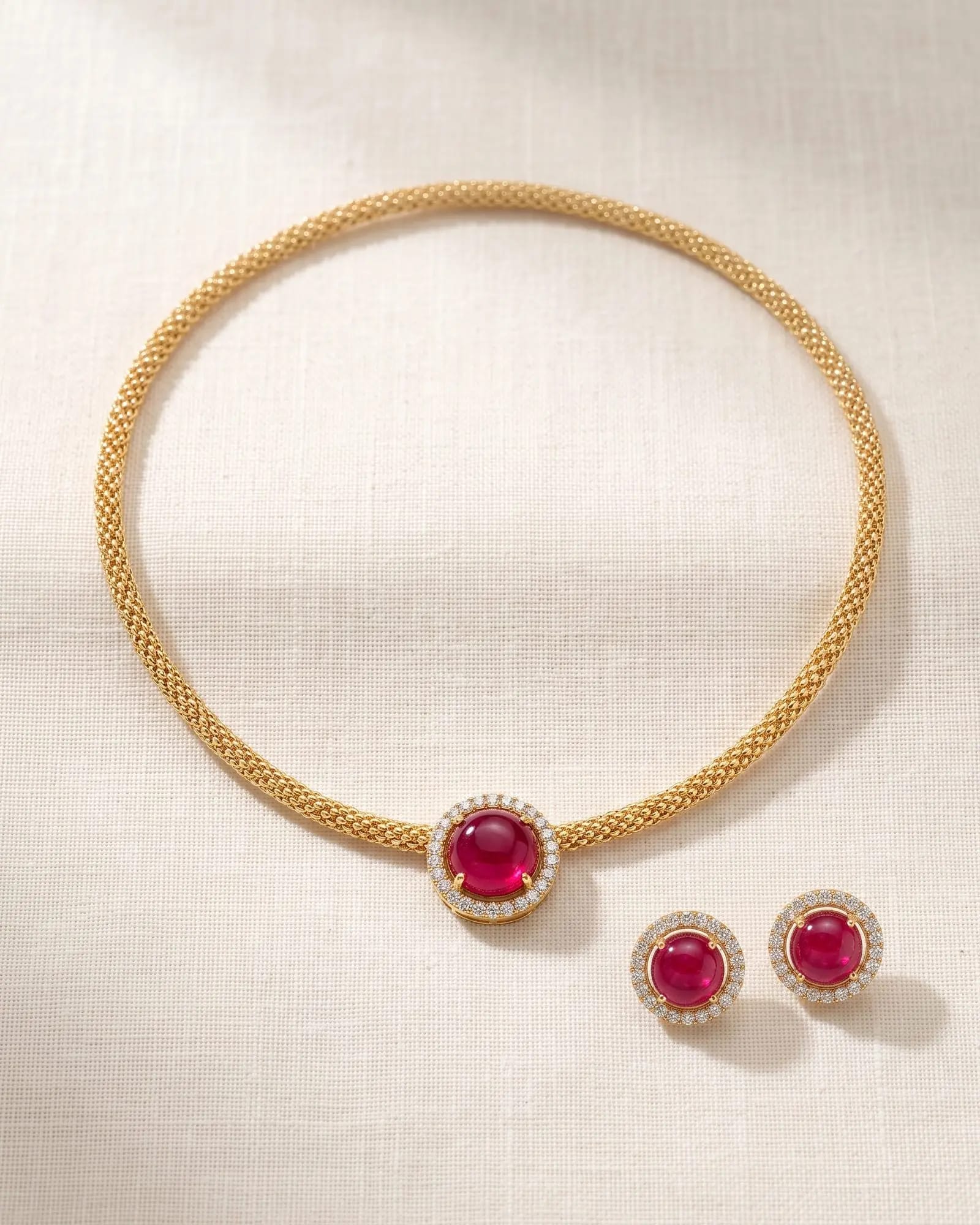 Ruby Halo laid on white marble