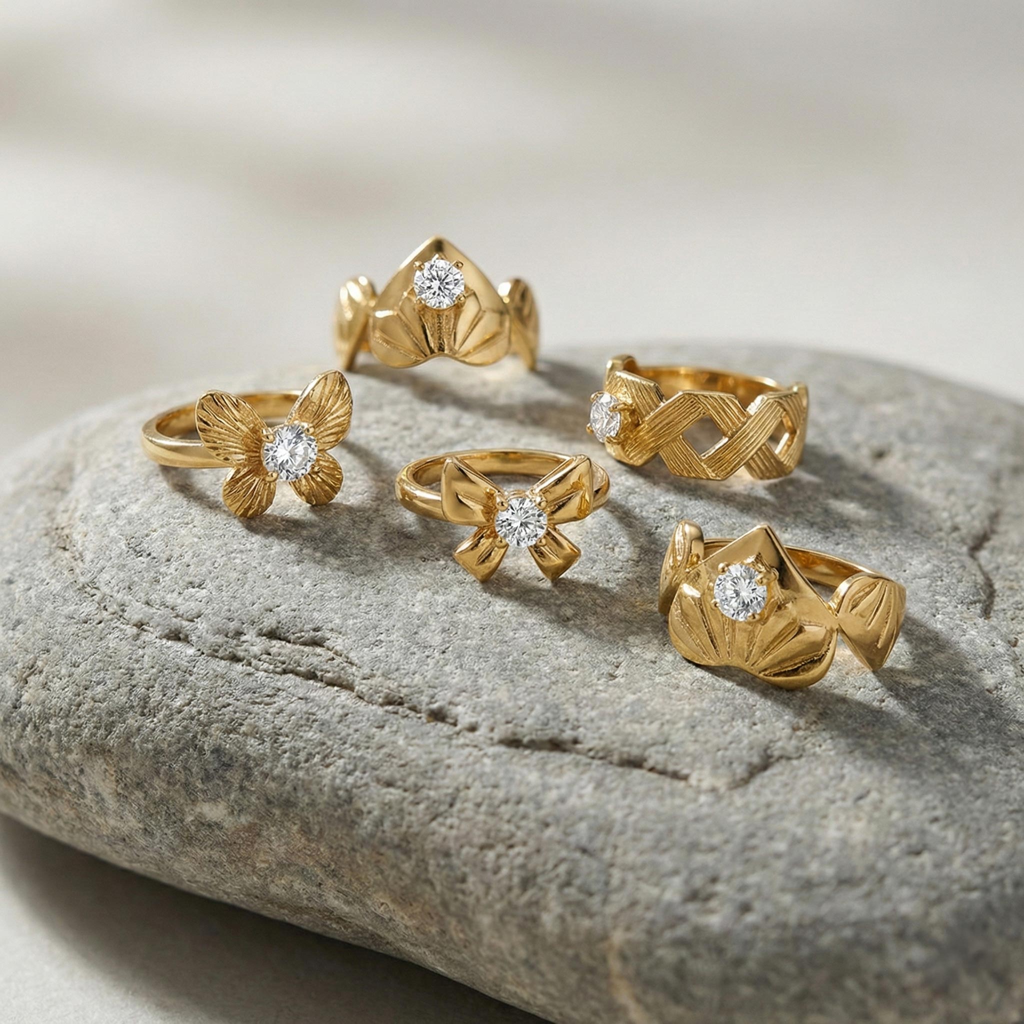 Selection of long lasting anti-tarnish gold rings designed for daily wear.
