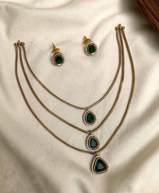 Green Teardrop Layer Necklace