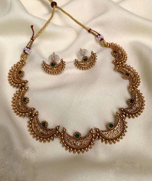 Crescent Moon Necklace Set - Green