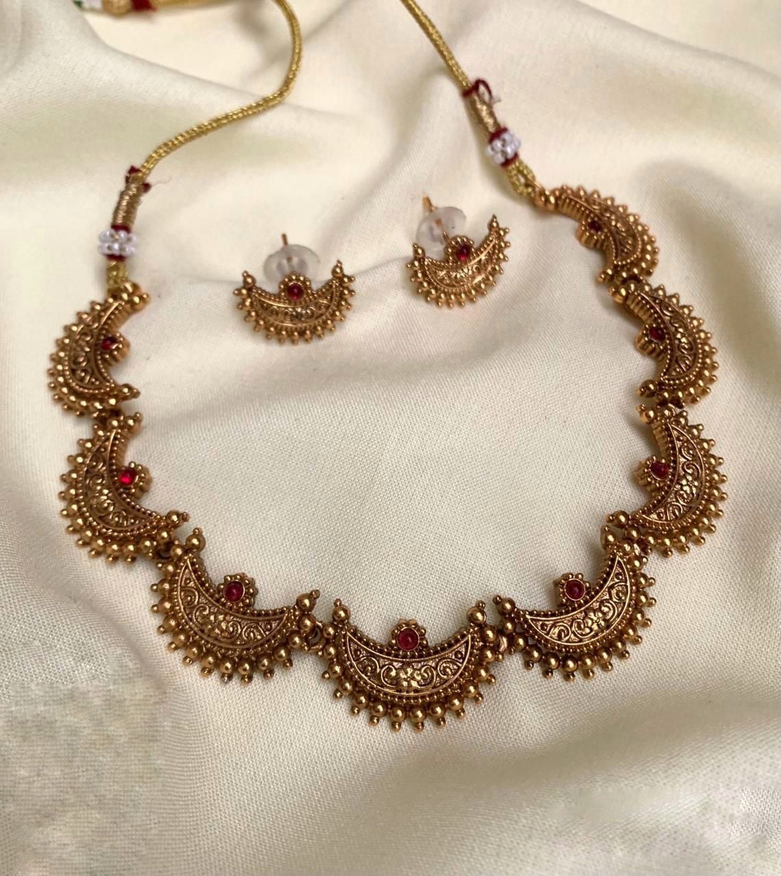 Crescent Moon Necklace Set - Ruby