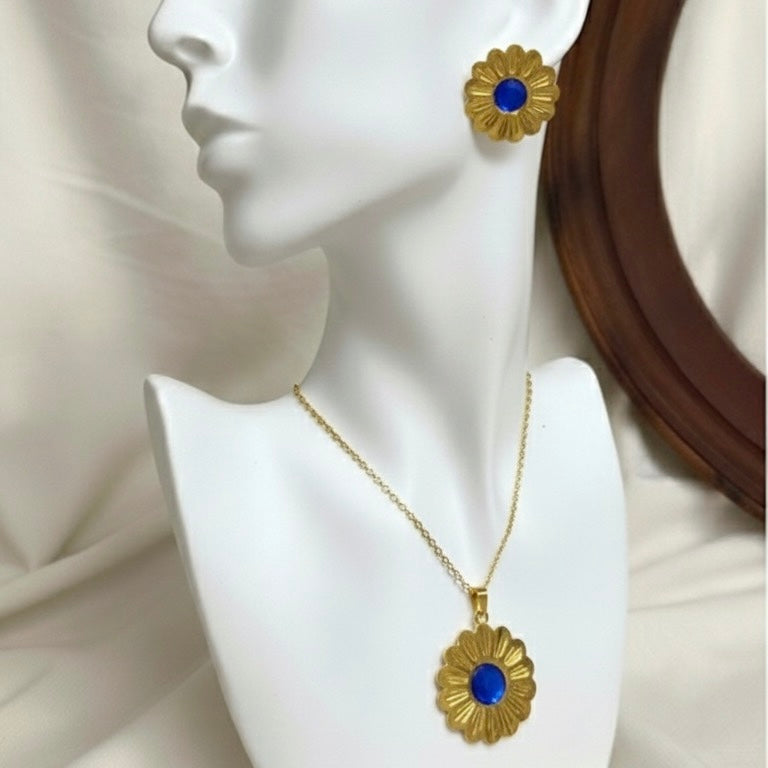 Azure Blossom Pendant & Earrings Set
