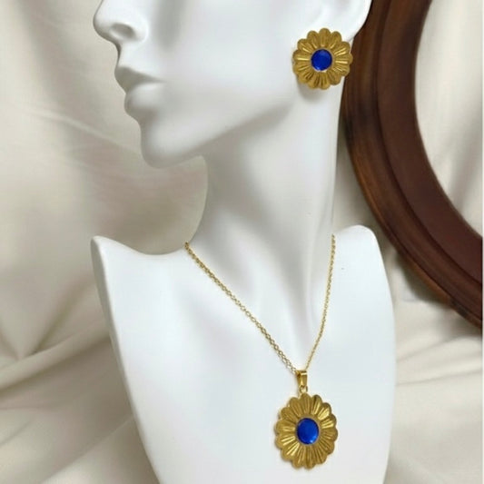 Azure Blossom Pendant & Earrings Set
