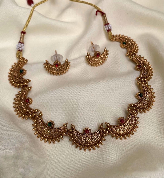Crescent Moon Necklace Set - Ruby Green