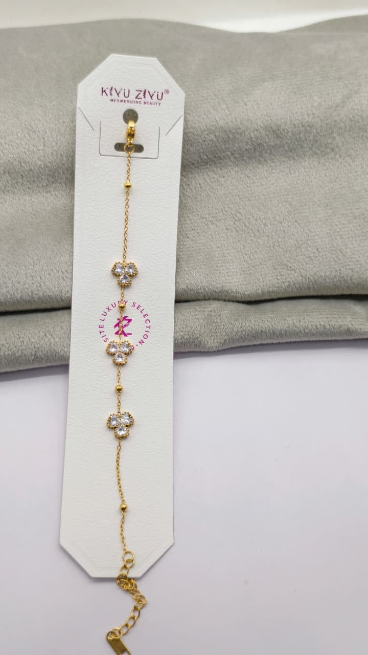 Triple Gem Flower Chain Bracelet Anti Tarnish