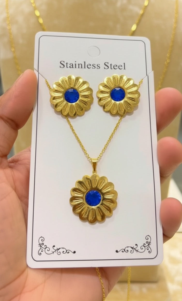 Azure Blossom Pendant & Earrings Set