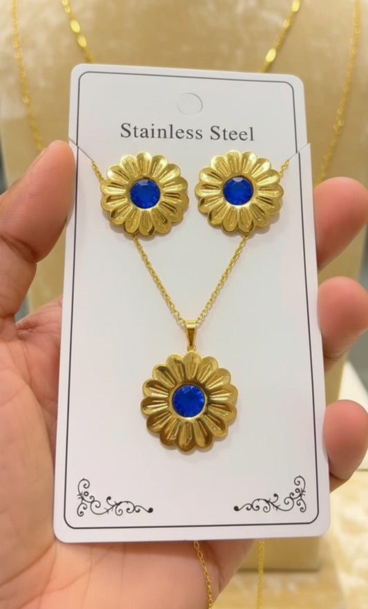 Azure Blossom Pendant & Earrings Set