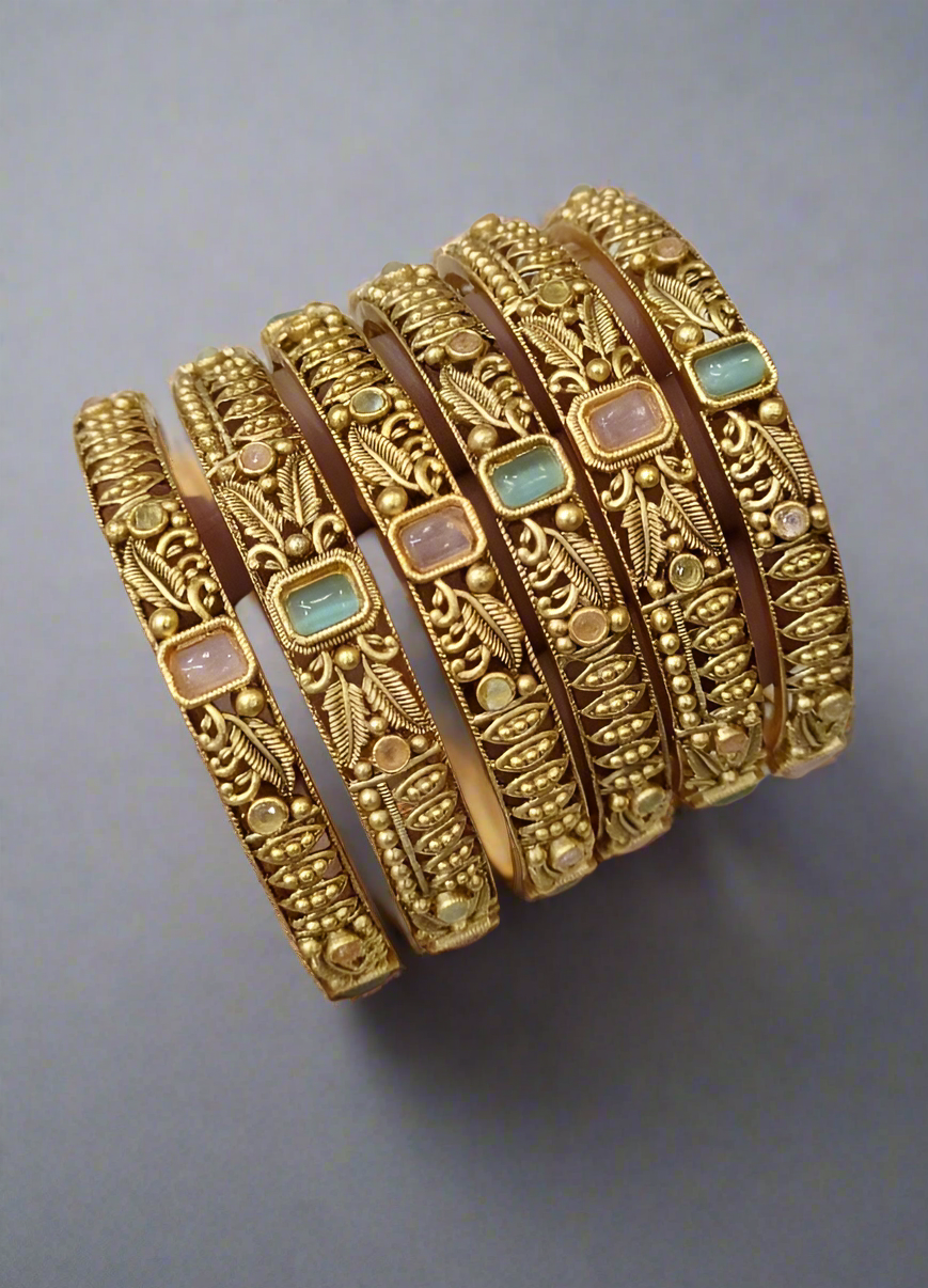 Fyash traditional antique bangles – gold finish, made in India