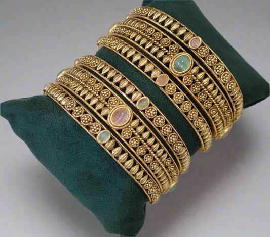 Detailed antique bangle set with 
 design – traditional wear