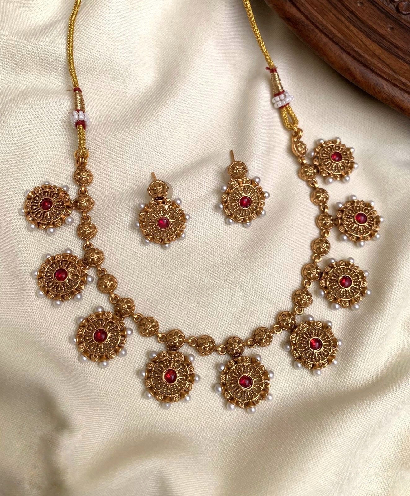 Ruby Coin Necklace Set