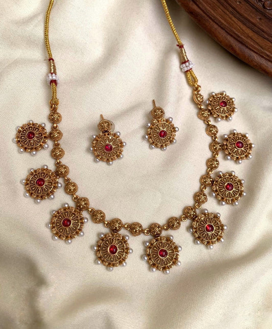 Ruby Coin Necklace Set
