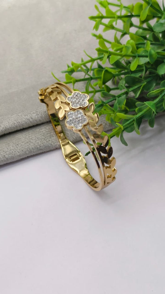 Double Leaf Flower Bangle Anti Tarnish