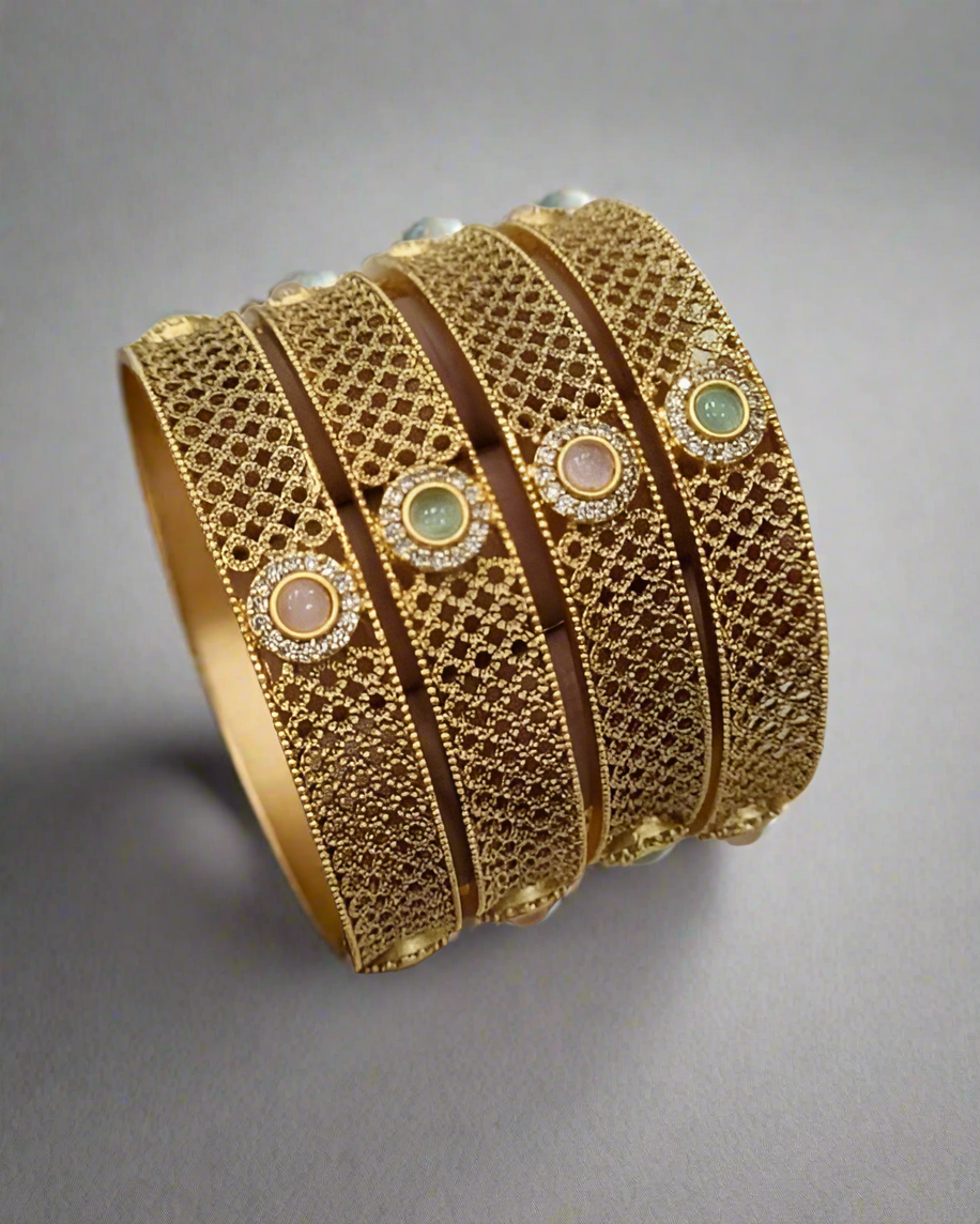 Designer antique bangles with engraved patterns – premium Indian jewelry