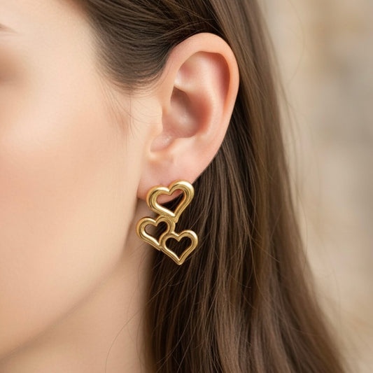 Triple Heart Earring Anti Tarnish
